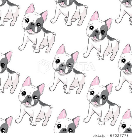 Seamless Pattern With Cute French Bulldog のイラスト素材