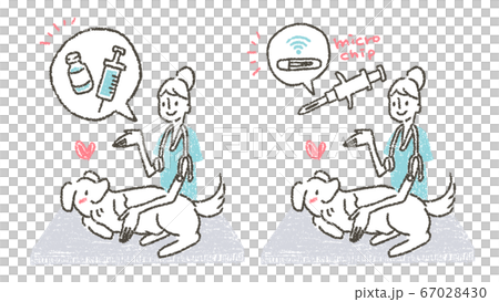 Illustration to encourage veterinarians to attach vaccines and microchips to pets at veterinary clinics 67028430