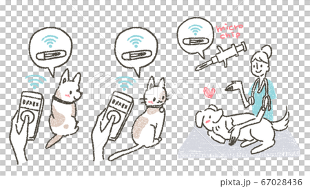 動物病院で獣医師によるペットにマイクロチップ装着を促すイラスト 67028436