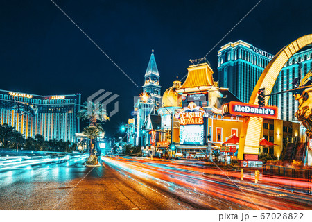 Main street of Las Vegas-is the Strip in evening 67028822