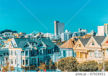 Panoramic view of the San Francisco Painted ladies 67028921