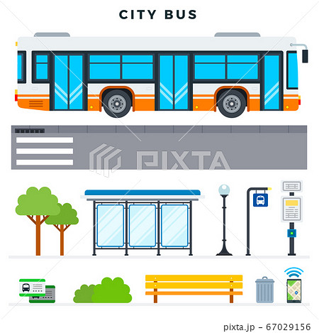 City Bus Bus Stop Outdoor And City Elements のイラスト素材