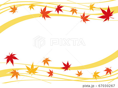 秋の紅葉と流水 和風フレームのイラスト素材