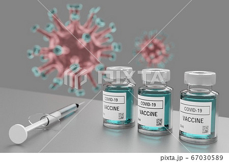 コロナウイルス ワクチンのビンと注射器のイラスト素材