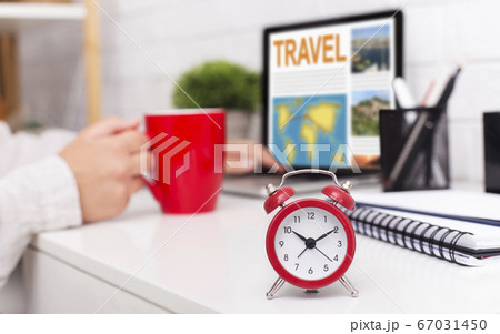 Time To Travel. Woman Reading Touristic Blog On Laptop Computer In Office Time To Travel. Woman Reading Touristic Blog On Laptop Computer In Office 67031450