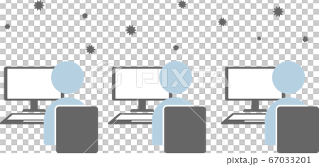 会社でウイルスが拡散する職場クラスターのイメージイラストのイラスト素材