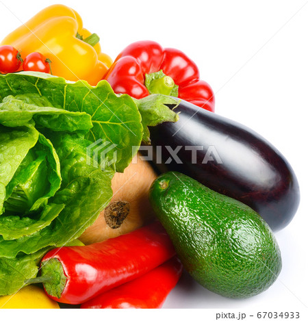 Fruits and vegetables isolated on white 67034933