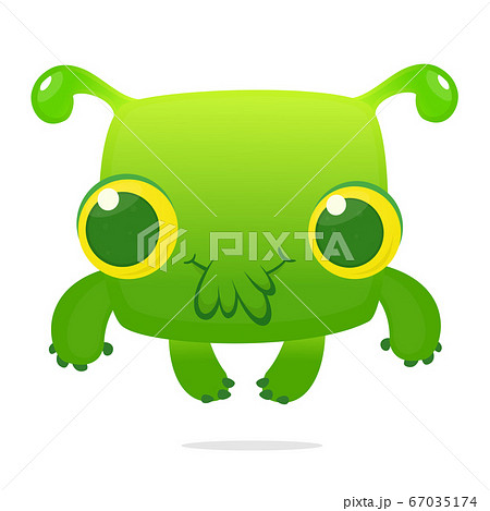 Happy Cartoon Alien Vector Halloween Illustrationのイラスト素材