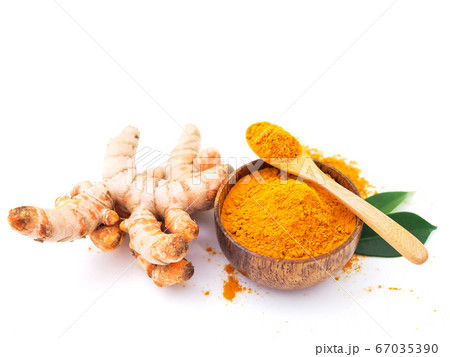 Herb with turmeric root and turmeric powder 67035390