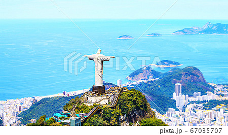 View of Rio de Janeiro with Christ Redeemer and Corcovado Mountain, Brazil. 67035707