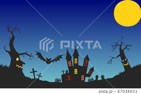 ハロウィンのお城と月夜のイラスト 加工なしのイラスト素材