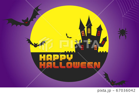 ハロウィンのお城と月夜のイラスト、加工なし 67036042