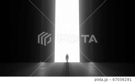 3d render walking man with a case to the opening gate with clearance 67036291