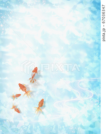 金魚が泳ぎ水面に木洩れ日が映る夏のイメージのイラスト素材