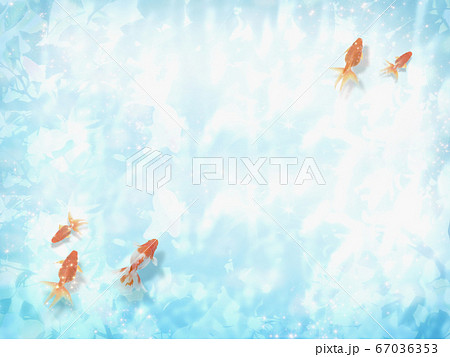 金魚が泳ぎ水面に木洩れ日が映る夏のイメージのイラスト素材