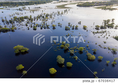 Scenic aerial view of high water in spring time 67036417
