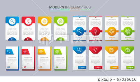 Colorful timeline infographic template with 4 steps on gray background, vector illustration Colorful timeline infographic template with 4 steps on gray background, vector illustration 67036616
