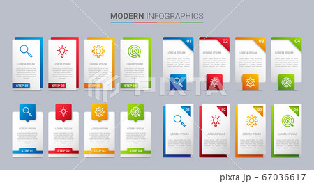 Colorful timeline infographic template with 4 steps on gray background, vector illustration 67036617