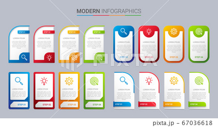 Colorful timeline infographic template with 4 steps on gray background, vector illustration Colorful timeline infographic template with 4 steps on gray background, vector illustration 67036618