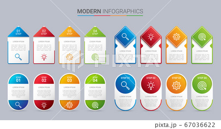 Colorful timeline infographic template with 4 steps on gray background, vector illustration 67036622