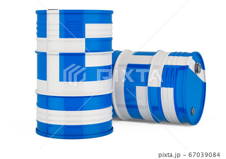 Steel drum, barrel with Greek flag, 3D rendering 67039084