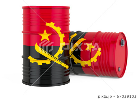 Steel drum, barrel with Angolan flag, 3D rendering Steel drum, barrel with Angolan flag, 3D rendering 67039103