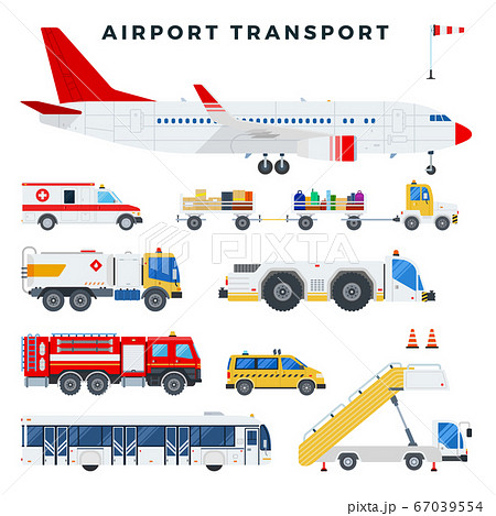 Aircraft and vehicles of the airport ground services. Vector illustration in flat style. Aircraft and vehicles of the airport ground services. Vector illustration in flat style. 67039554