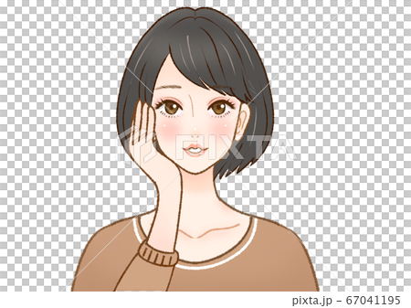 頬に手を当てるの大人女性のイラスト素材