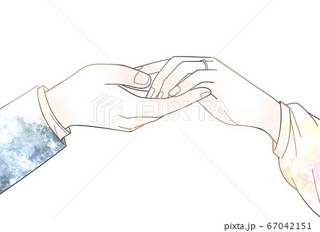 指輪をした女性の手をとる男性の手 キラキラ 背景透過verのイラスト素材