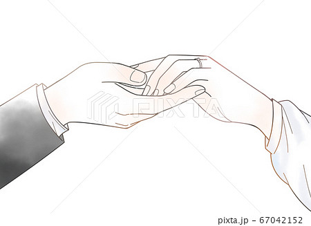 指輪をした女性の手をとる男性の手 水彩 背景透過verのイラスト素材