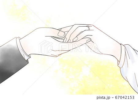 指輪をした女性の手をとる男性の手 水彩verのイラスト素材