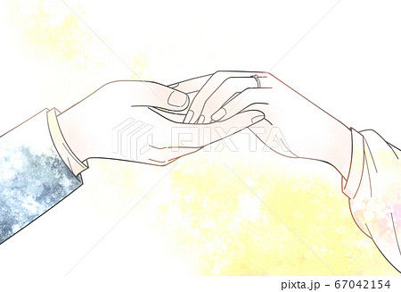 指輪をした女性の手をとる男性の手 キラキラverのイラスト素材