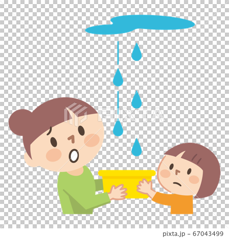 雨漏りに困る親子のイラストレーション 67043499