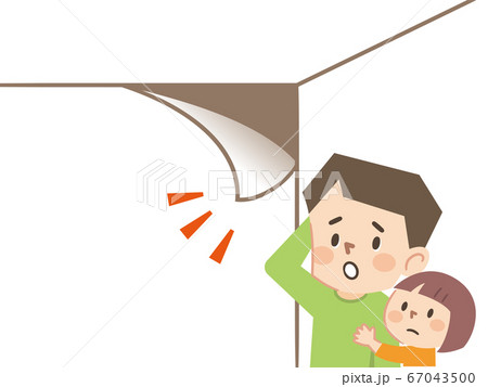 壁紙が剥がれて困る親子のイラストレーション 67043500