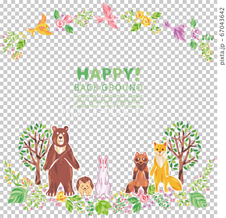 Illustration frame of plants and animals such as trees, flowers, and grass Illustration frame of plants and animals such as trees, flowers, and grass 67043642