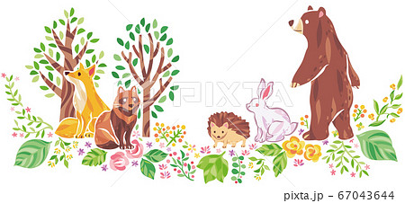 木 花 草などの植物と動物 イラストのイラスト素材