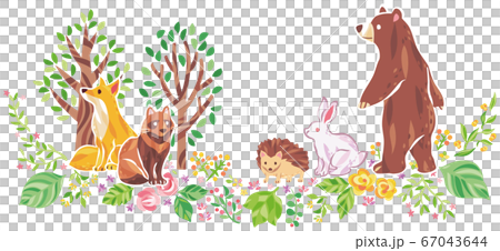 木 花 草などの植物と動物 イラストのイラスト素材