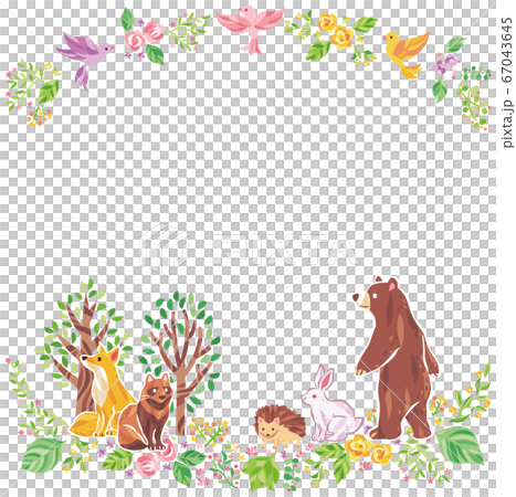 木 花 草などの植物と動物 イラスト フレームのイラスト素材