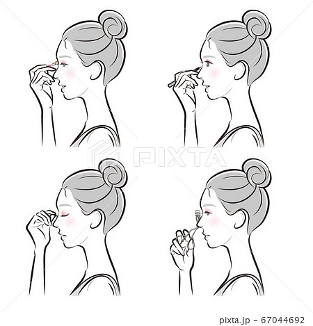 メイクをしている女性のイラストのイラスト素材