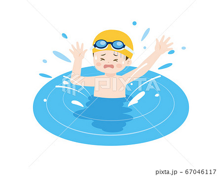 プールで溺れる少年のイラストのイラスト素材