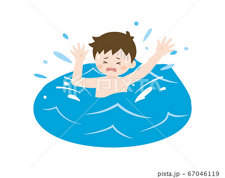海で溺れる少年のイラストのイラスト素材