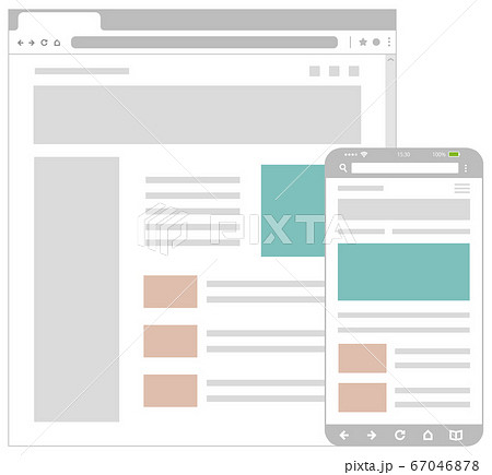 ウェブサイト テンプレート ワイヤーフレーム モックアップ Pcブラウザ スマートフォン のイラスト素材 67046878 Pixta