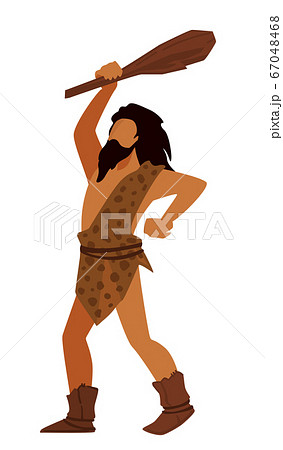 Prehistoric man holding wooden bat, hunter or warrior 67048468