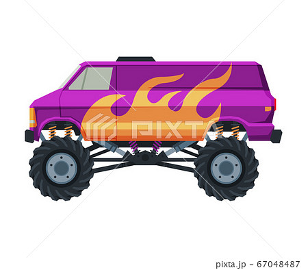 Monster Truck Vehicle, Colorful Van with Large Tires Vector Illustration 67048487