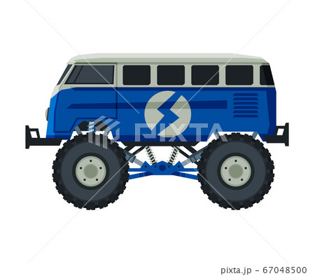 Monster Truck Vehicle, Heavy Blue Van with Large Tires Vector Illustration Monster Truck Vehicle, Heavy Blue Van with Large Tires Vector Illustration 67048500