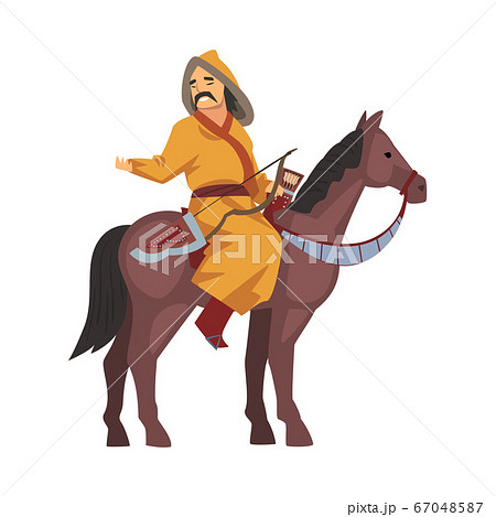 Mongol Nomad Warrior Riding Horse Central のイラスト素材