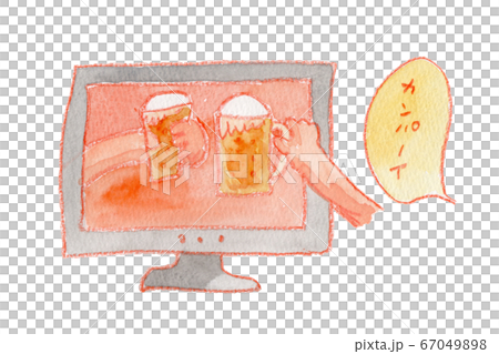 Online drinking party cheers watercolor 67049898