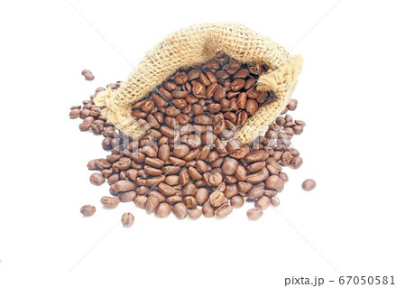 Coffee beans in a sack bag on white background Coffee beans in a sack bag on white background 67050581