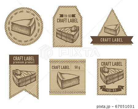 Craft labels vintage design with illustration of cheesecake, cake 67051031