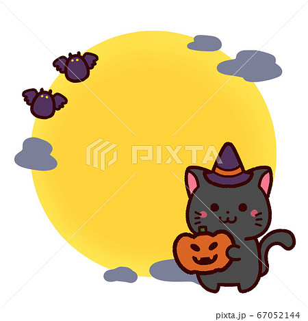 ハロウィンのかわいい黒猫と月 コピースペースのイラスト素材
